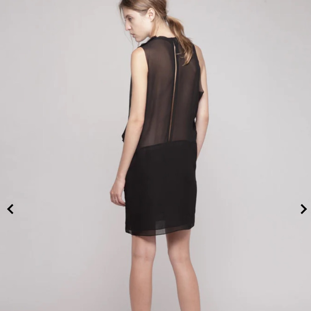 Acne Black Asymmetrical Sheath Dress V-neck Sleeveless Semi sheer